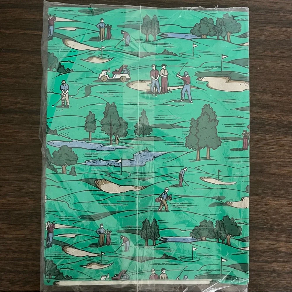 New old Stock Celebrations by Gibson Golf Themed Gift Wrap Paper Green Vintage
